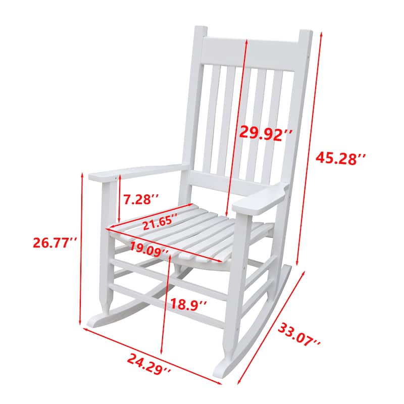 Outdoor Solid Wood Rocking Chair with Wide Seat, Terrace Arm Chairs with Slatted Back for Balcony, Porch, Garden
