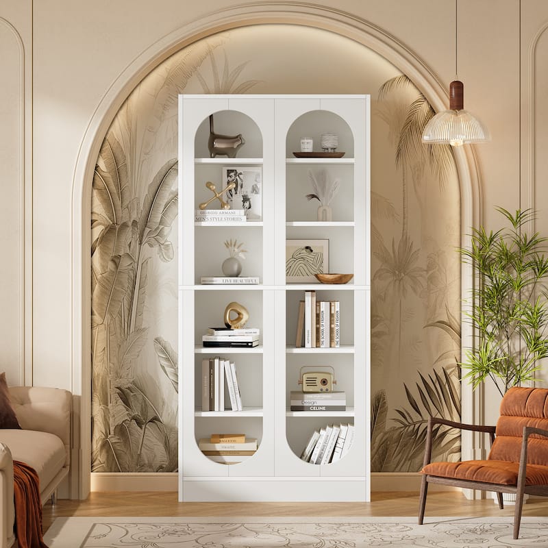 70.9" White Bookcase, 6-Tier Tall Bookshelf with 12 Compartments