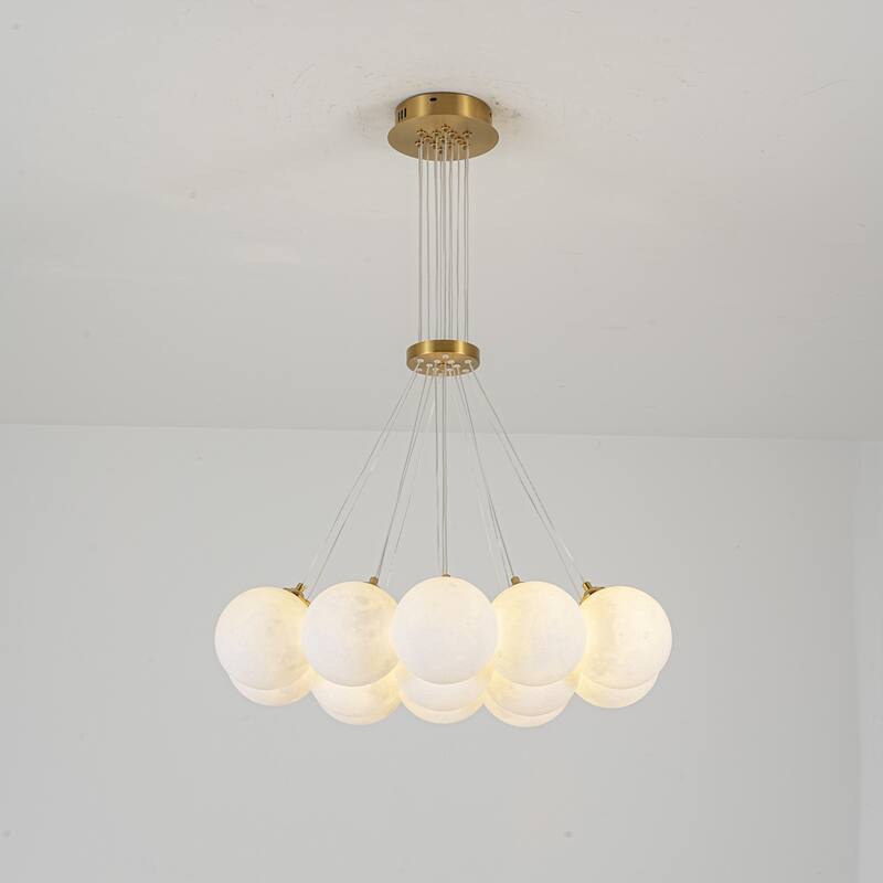 13-Light Modern Cluster Bubble Glass-Like 3D Printed Moon-Shade Gold Metal Chandelier for Living Room