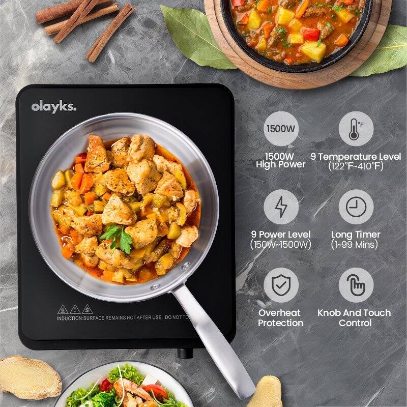 Black Portable Electric Induction Cooktop with Sensor Touch, 9-Level Adjustment, Timer, and LED Display, 1500W