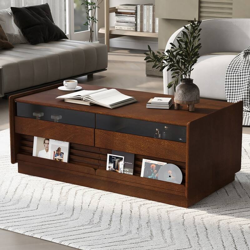 Rectangle Coffee Table with 4 Drawers and 2 Display Shelves