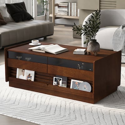 Rectangle Coffee Table with 4 Drawers and 2 Display Shelves