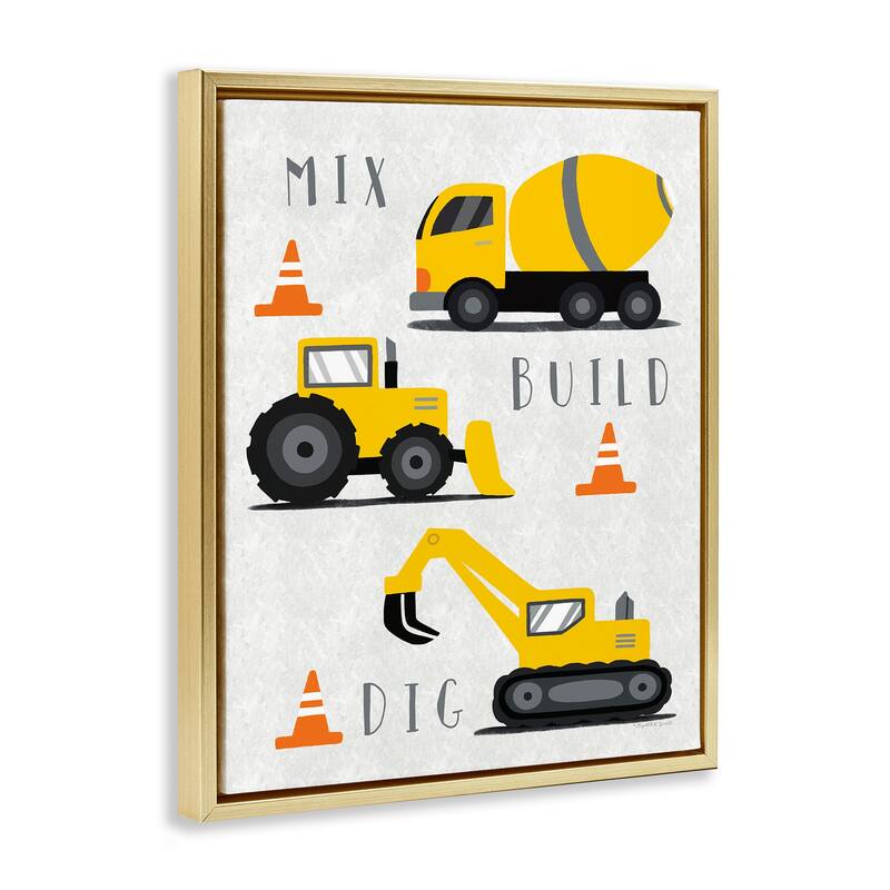 Stupell Mix Build Dig Trucks Framed Floater Canvas Wall Art Design By Elizabeth Tyndall