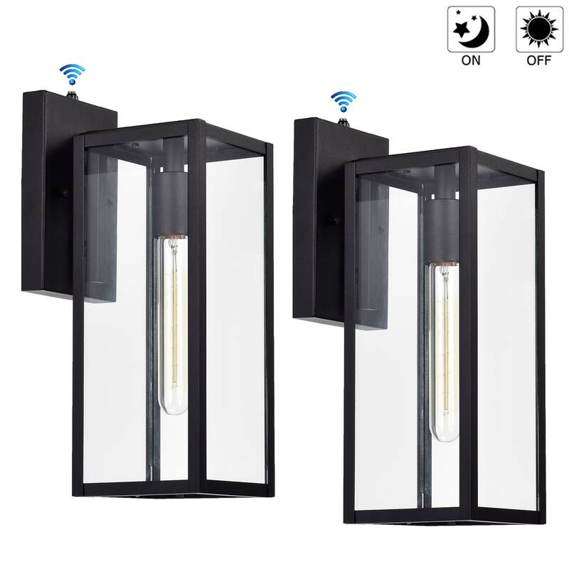 Practical 1-Light Outdoor Wall Lamp with Dusk to Dawn Sensor, Matte Black Finish - 14.5*5*7.25