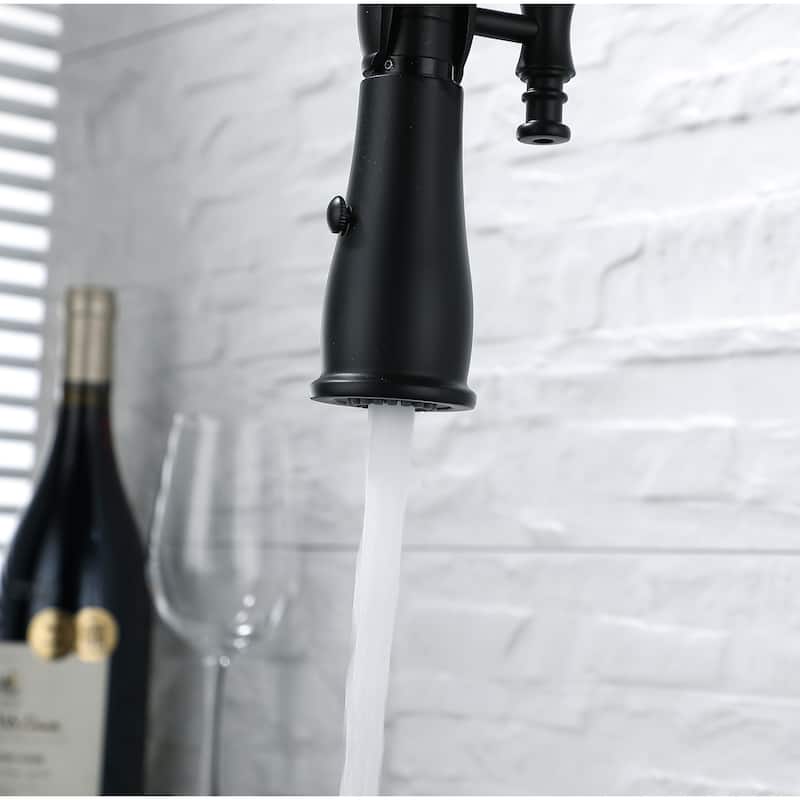 Modland Single Handle Pull-Down Kitchen Faucet with Dual Spray, 360 Swivel, Ceramic Cartridge, Brushed Gold/Matte Black