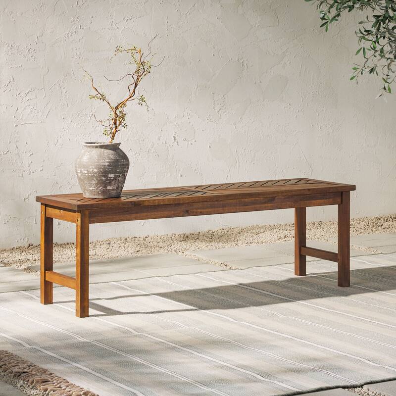 Walker Edison Elephant Point Acacia Wood Chevron Bench