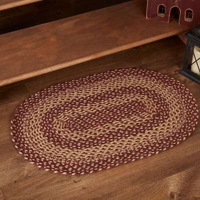 Burgundy Tan Jute Rug Oval w/ Pad 20x30