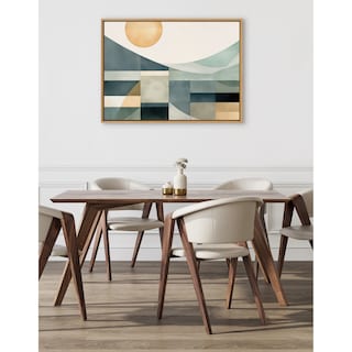 Kate and Laurel Sylvie Mid Century Modern Abstract Geometric Coastal Landscape Framed Canvas by The Creative Bunch Studio