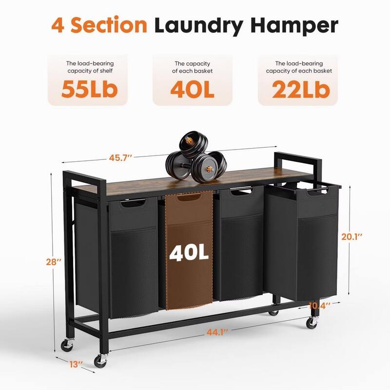Laundry Hamper with Pull-Out Removable Sorter Bags