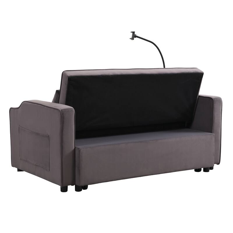 3 in 1 Velvet Convertible Sofa Bed with Pillows and Pockets