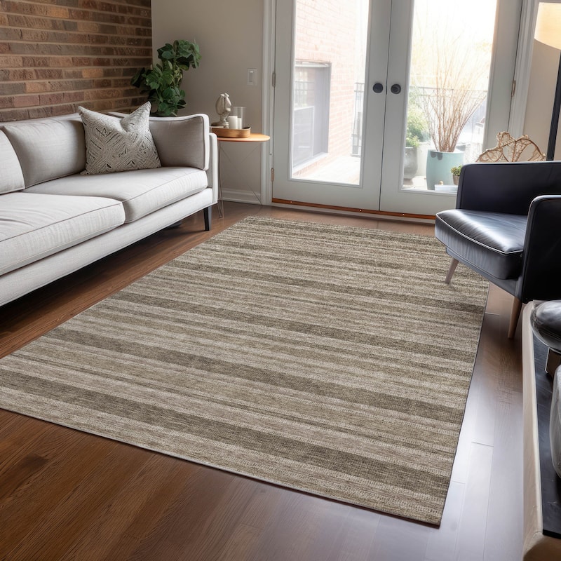 Machine Washable Indoor/ Outdoor Thin Cabana Stripe Chantille Rug