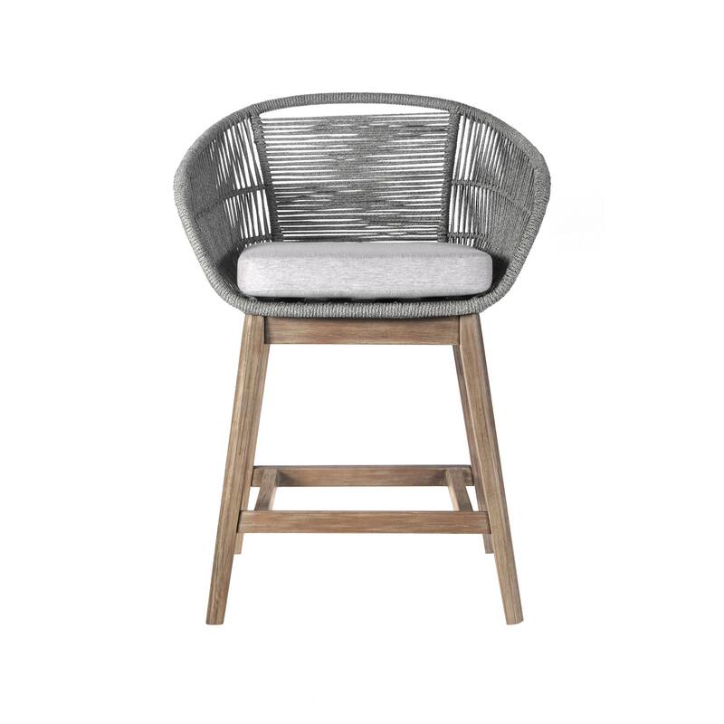 HomeRoots 38" Light Gray Solid Wood Low back Outdoor Bar Height chair with Footrest
