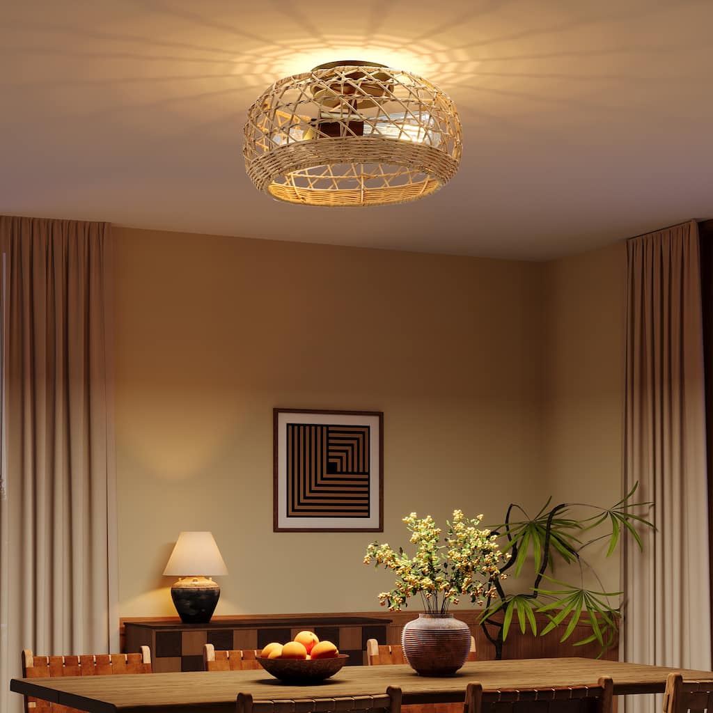 2-Light Hand-woven Rattan Semi-Flush Mount Ceiling Light
