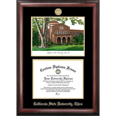 California State University, Chico 11w x 8.5h Gold Embossed Diploma Frame with Campus Images Lithograph