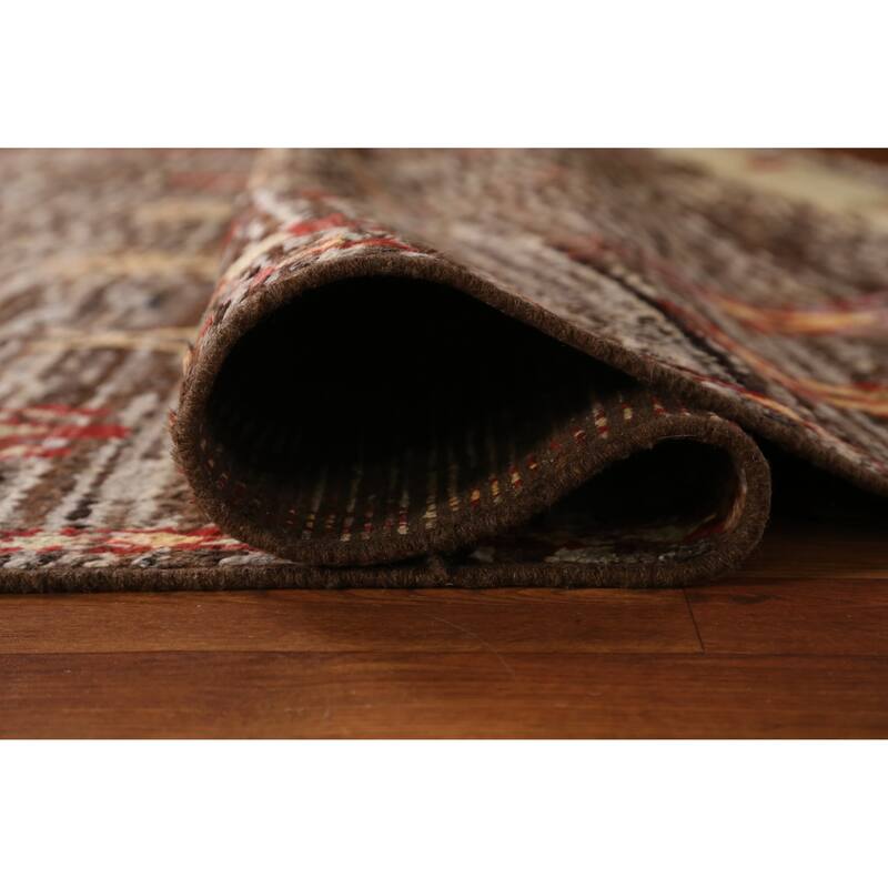 Geometric Moroccan Oriental Area Rug Hand-Knotted Brown Wool Carpet - 6'8" x 9'8"