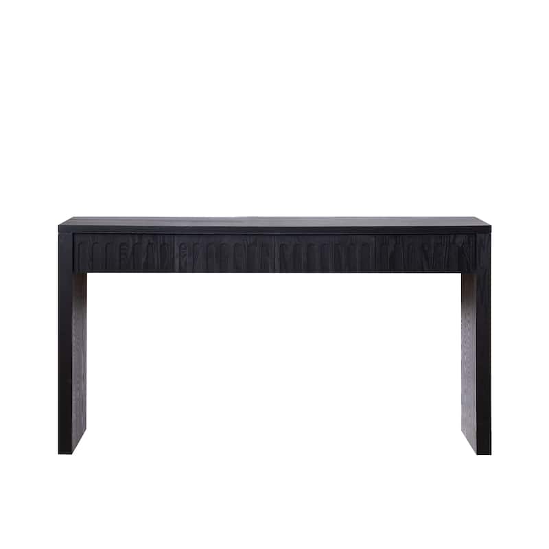 59.2" Entryway Modern Console Table with 4 Drawers in Natural - Black