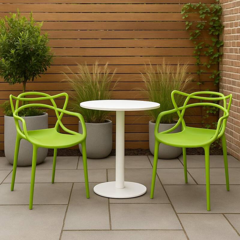 Modern Stackable Geometric Molded Stacking Chairs Dining Armchairs Indoor Outdoor Patio Work Office Kitchen (Set of 2)