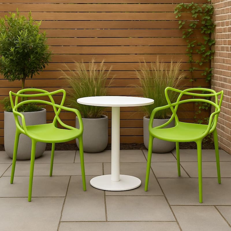 Set of 4 Modern Stackable Dining Chairs, Contemporary Plastic Patio Chair for Indoor Kitchen or Outdoor use, Green