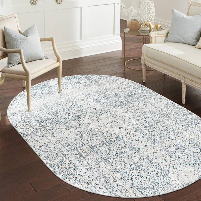 Traditional Haifa Collection Area Rug - Gray - 4'x5'11" Oval