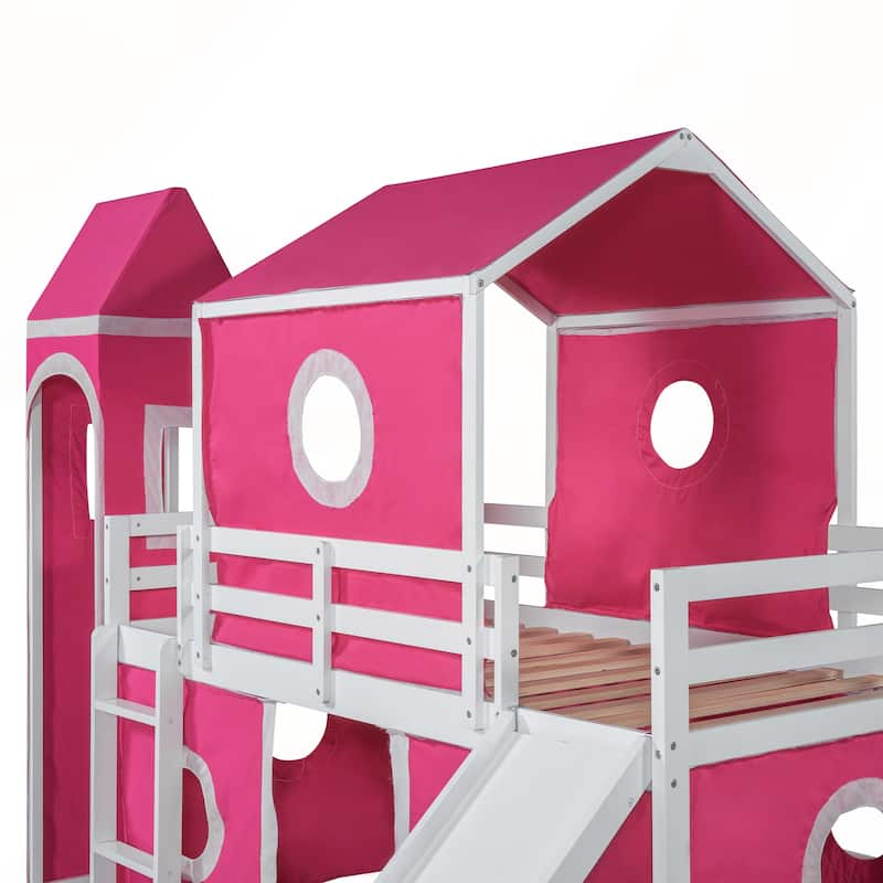 Twin Size Loft Bed with Slide Tent and Tower