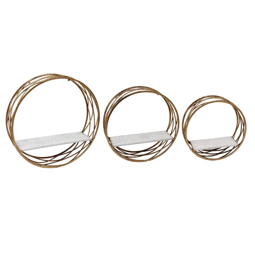 Set of 3 White and Gold Round Wall Shelves 23.5"