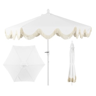 9ft Tassel Patio Umbrella Auto-Tilt, Crank , by JONATHAN Y