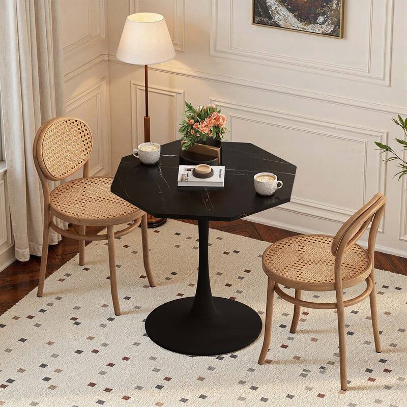 Modern Octagonal Table,Perfect for Various Home Settings - Black Marble