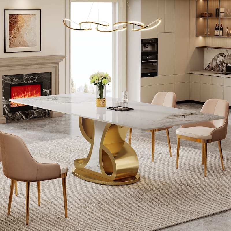 Rectangular Sintered Stone Dining Table with Stainless Steel Base