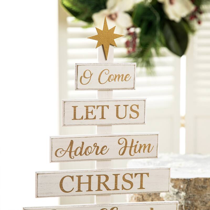 Glitzhome Wooden Christmas Nativity Wall Sign Table Tree Decor