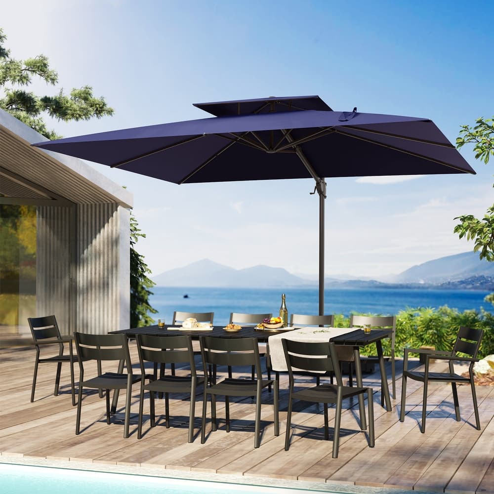 9 x 12 ft Double Top Patio Cantilever Umbrella with No Base, 360-degree Rotation