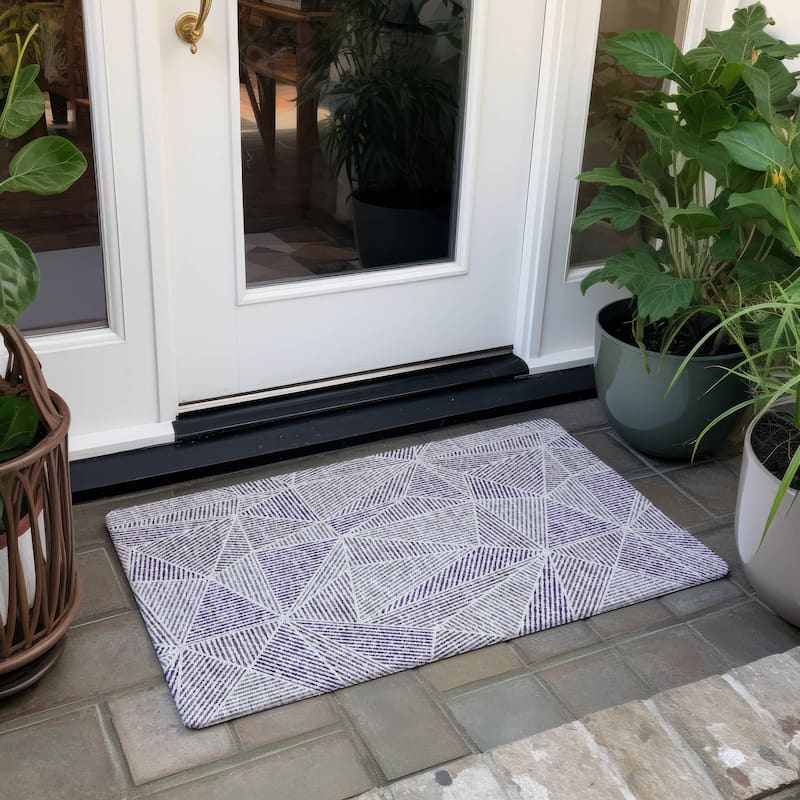 Machine Washable Indoor/ Outdoor Chantille Mosaic Geometric Rug