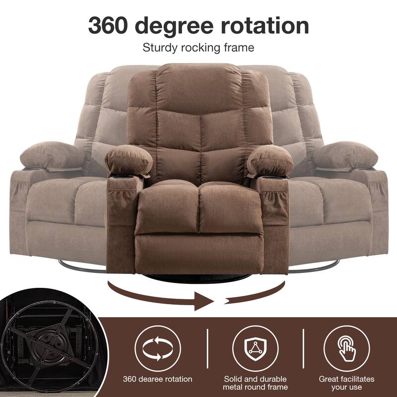 Massage Rocker Recliner Chair for Adults Oversized with 2 Cup Holders, USB Charge Port Soft Features a Manual Massage