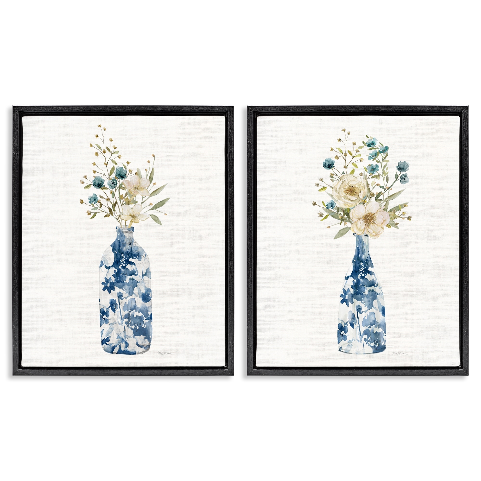 Stupell Chinoiserie Blooms White Bouquets Framed Floater Canvas Wall Art Design By Carol Robinson (Set of 2)