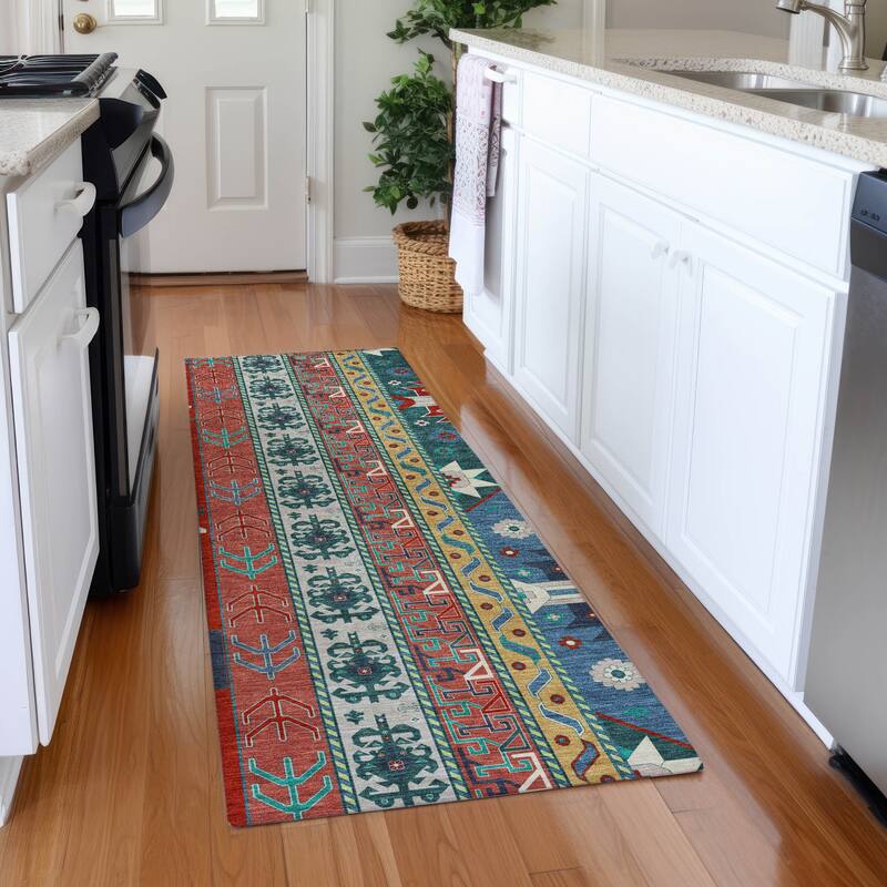 Premium Washable Super Soft Boho Global Aniston Mayfield Rug - Red - 2'3" x 7'6"