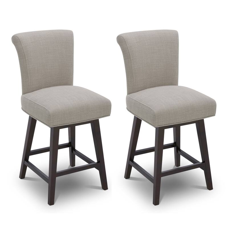 Spruce & Spring Noah Upholstered 26-inch Counter Height Swivel Barstool Set - Set of 2 - Flax Beige - Counter Height