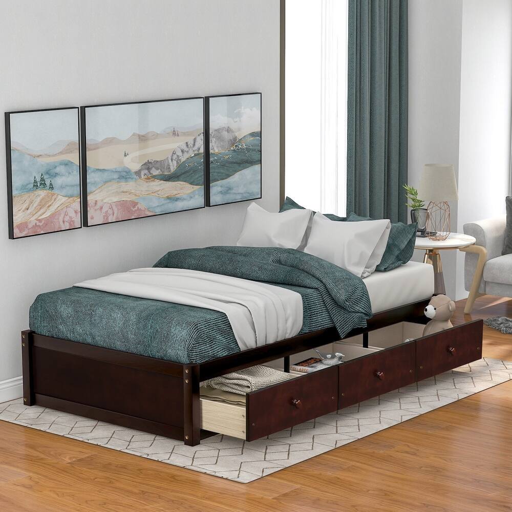 Twin Size Bed with Platform Storage and 3 Drawers