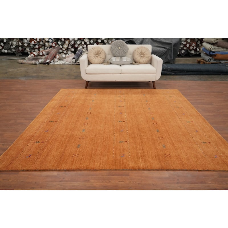 Hand Knotted Oriental 100% Wool Carpet Tribal Animal Pictorial Oranges & Rust Gabbeh Area Rug - 8' 0'' X 8' 2''