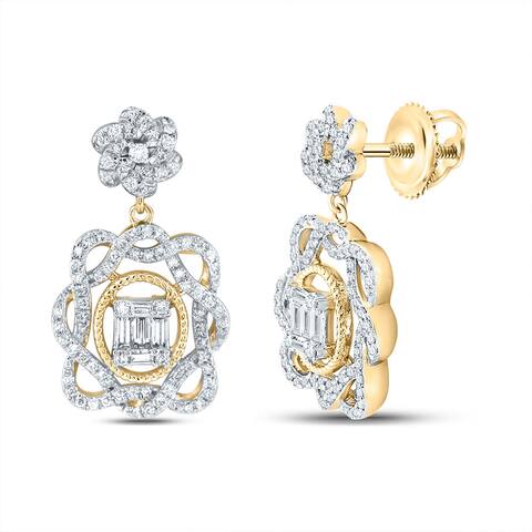 14k Yellow Gold 1 Carat Baguette Diamond Dangle Earrings for Women