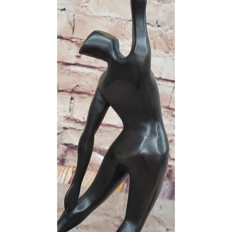 Modern Abstract Bronze Sculpture – Volleyball Athletic Figure With Ball On Marble Base