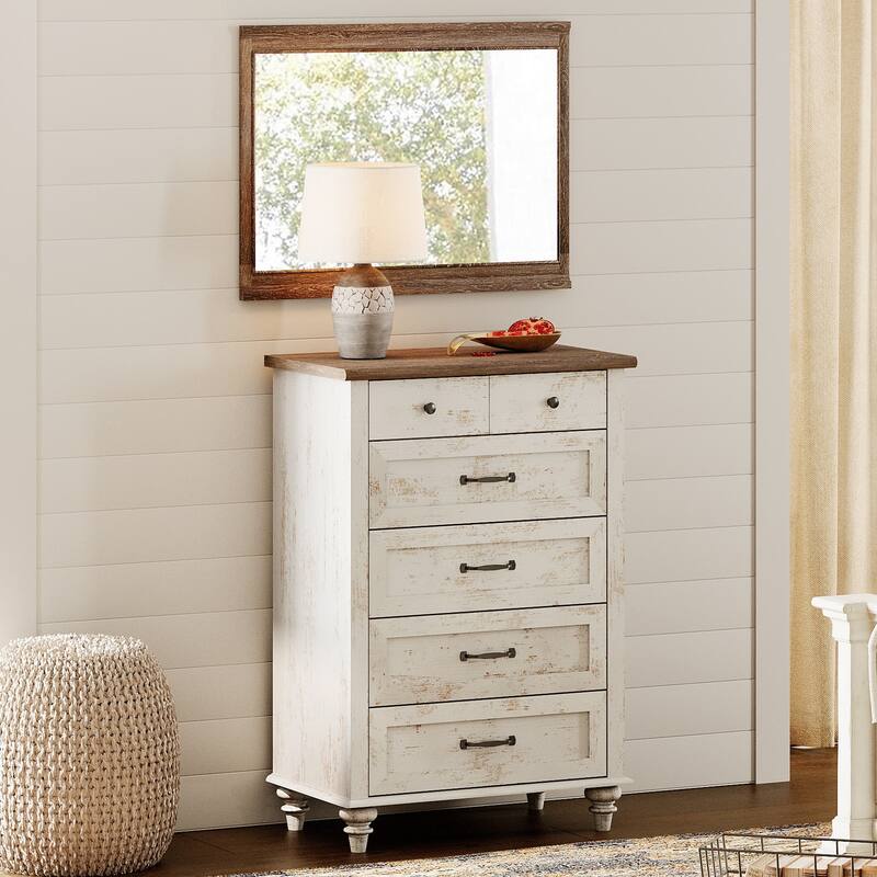 Mid Century Dresser with 5/6 Drawers, Wooden Kids Dresser for Bedroom