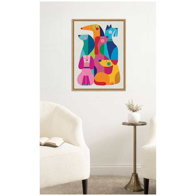 Kate and Laurel Modern Abstract Dogs by Rachel Lee Framed Canvas Wall Art Print