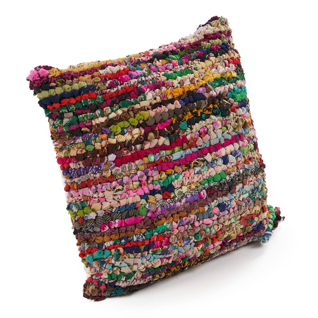 26" Vibrantly Colored Chindi Stripe Square Floor Pillow