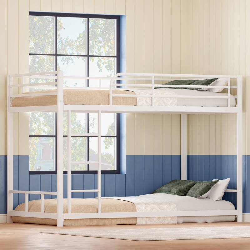 Bunk Bed Twin Over Twin, Heavy Duty Metal Bunk Twin Bed Frames with Safety Guard Rails & Ladder - White