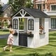 preview thumbnail 13 of 22, Kids Wooden Adventure Cottage Playhouse, Outdoor Playhouse with Functional Door, Windows, Service Station and Flower Pot Holders White