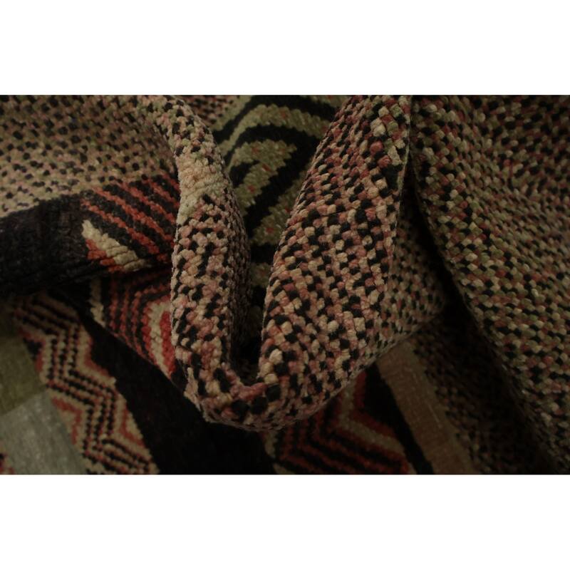 Hand Knotted Oriental 100% Wool Carpet Modern Geometric Brown Modern Area Rug - 7' 7'' X 6' 1''