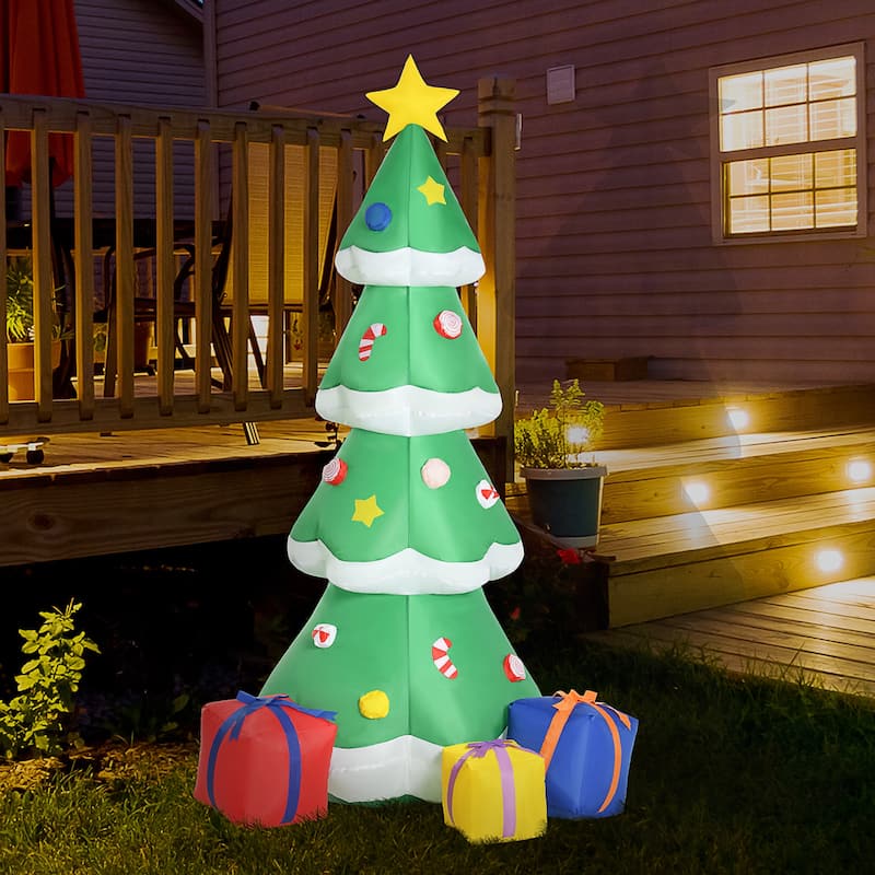 HOMCOM 6 ft. Inflatable Christmas Tree with Presents, Outdoor Christmas Decoration - Polyester - Green, White, Yellow