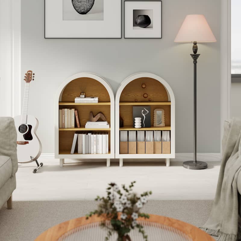 Arched Small Bookcase,Arched Storage Cabinet,Wooden Modern Arched Top Bookshelf with 3 Shelves, 3-Tier Storage Shelf