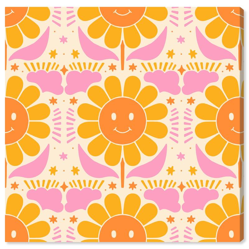 Wynwood Studio Canvas Floral and Botanical The Childish Retro Sun Yellow Modern & Contemporary Wall Art Canvas Print - 30 x 30