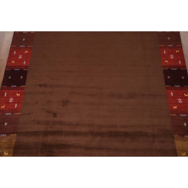 Brown Gabbeh Indian Area Rug Hand-Knotted Wool Carpet - 8'2"x 9'8"