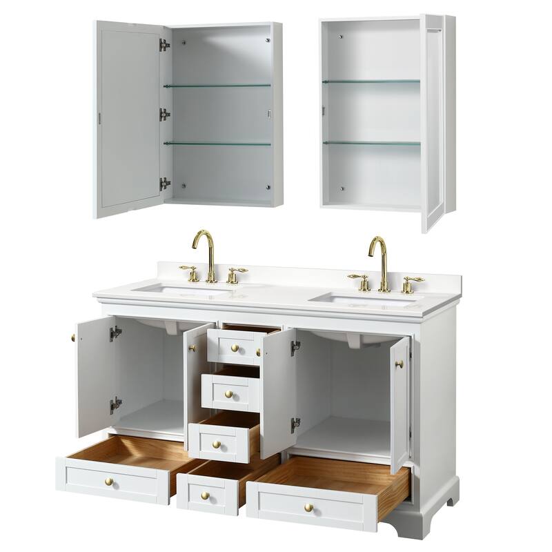 Deborah 60-inch Double Vanity, Quartz Top, Medicine Cabinets